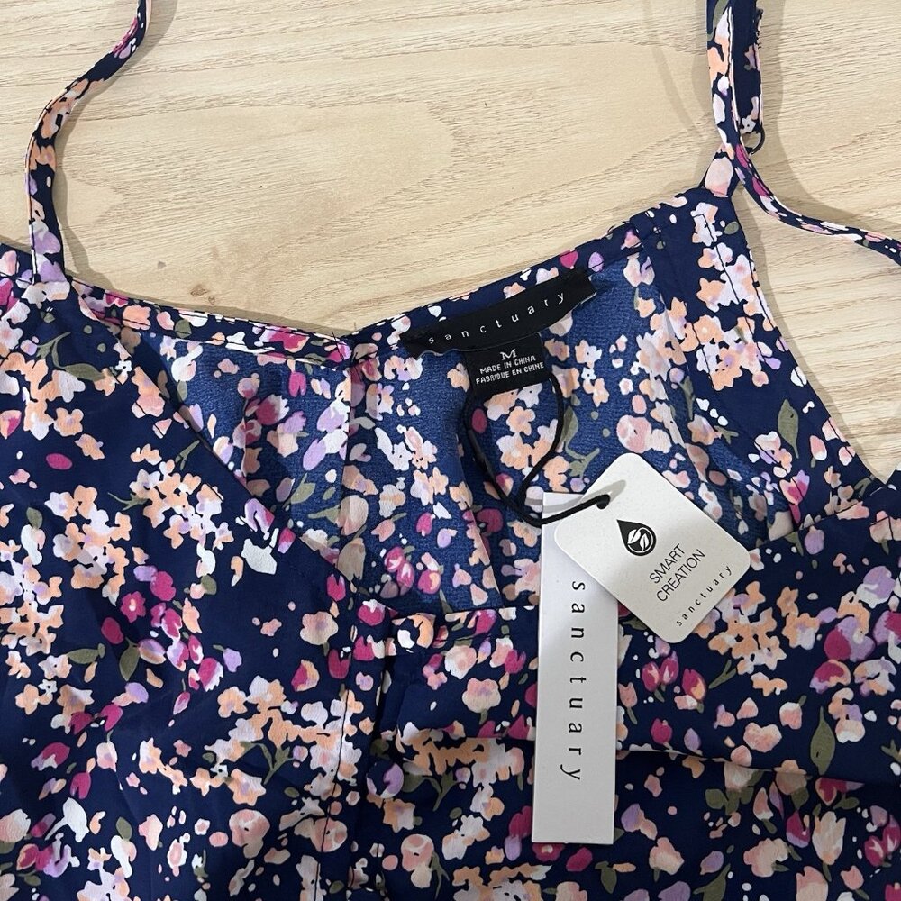 Sanctuary Camisole Tank Top Size Medium Floral Cloth Button Up Spaghetti Strap - Picture 6 of 9
